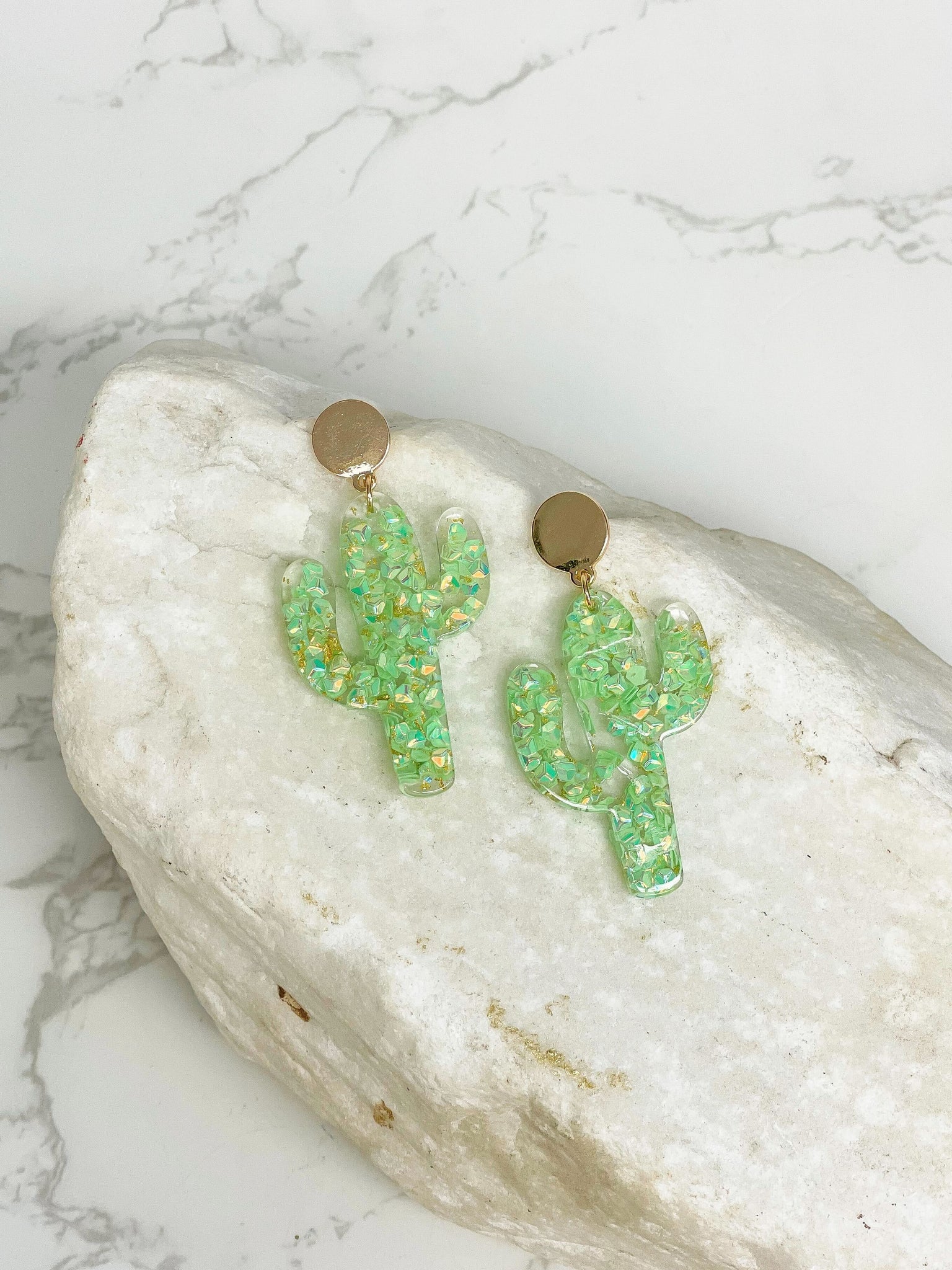 Mosaic Glitter Cactus Dangle Earrings