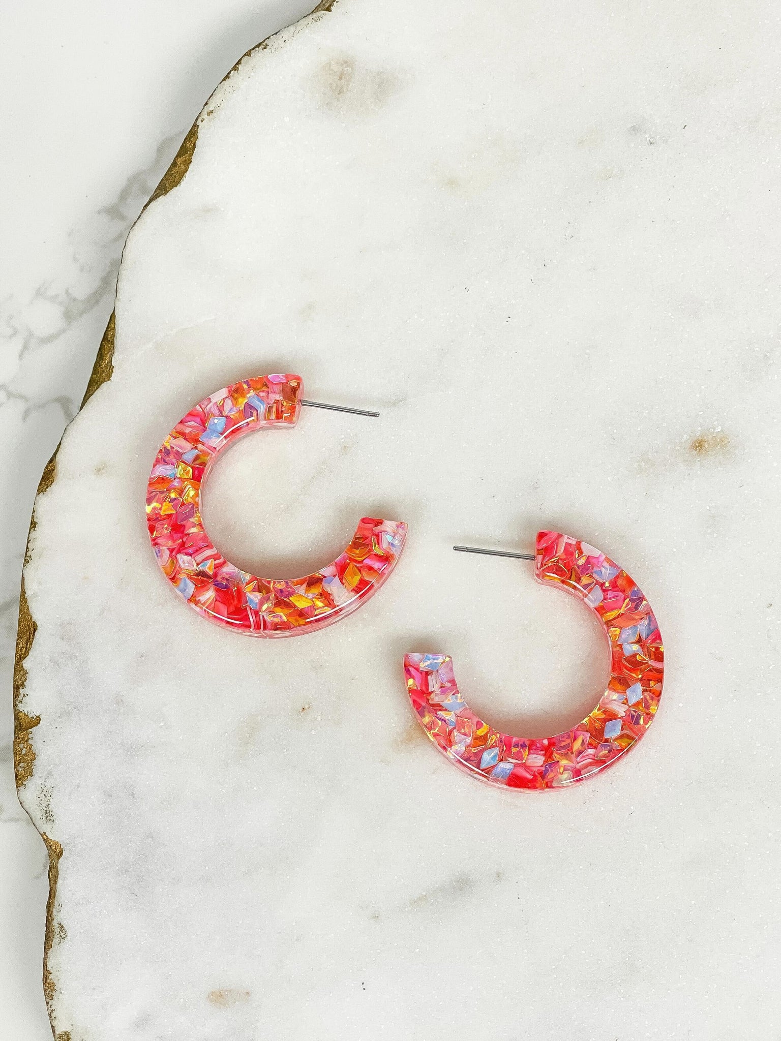 Colorful Clear Resin Hoop Earrings