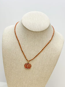 Leopard Printed Pumpkin Pendant Necklace
