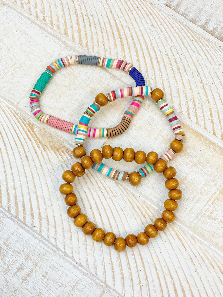 Heishi and Wood Bead Bracelet