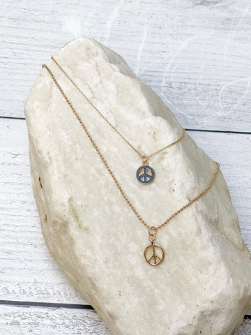 Layered Peace Sign Chain Necklace