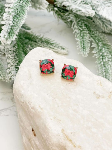 Poinsettia Printed Stud Earrings