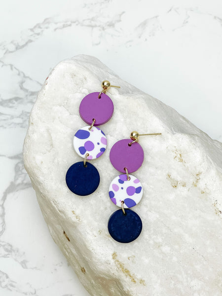 Purple Multi Geometric Clay Dangles