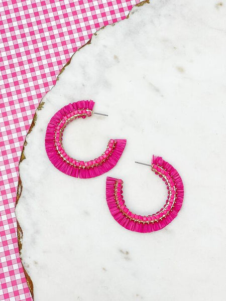 Beaded Raffia Hoop Earrings