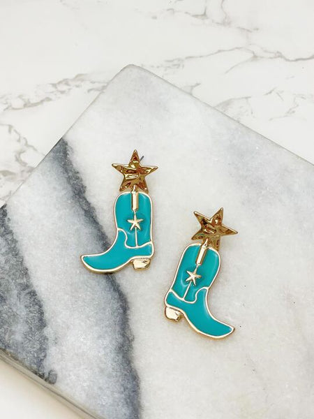 Star Cowboy Boot Enamel Dangle Earrings