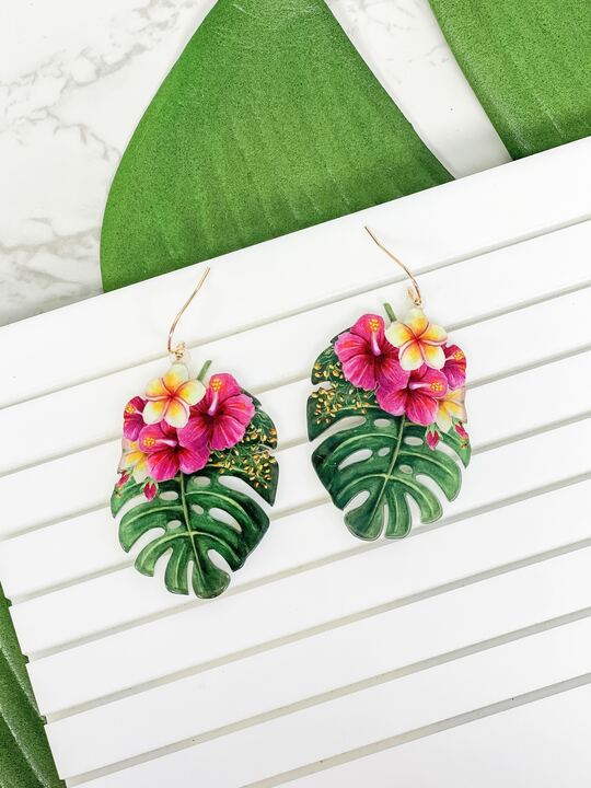 Floral Monstera Dangle Earrings