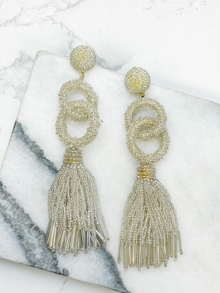 Seed Bead Linked Tassel Earrings